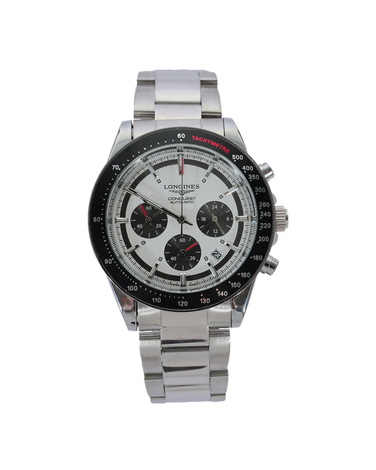 Polar Velocity Chronograph Watch – White Panda Dial & Black Tachymeter Bezel Stainless Steel Edition