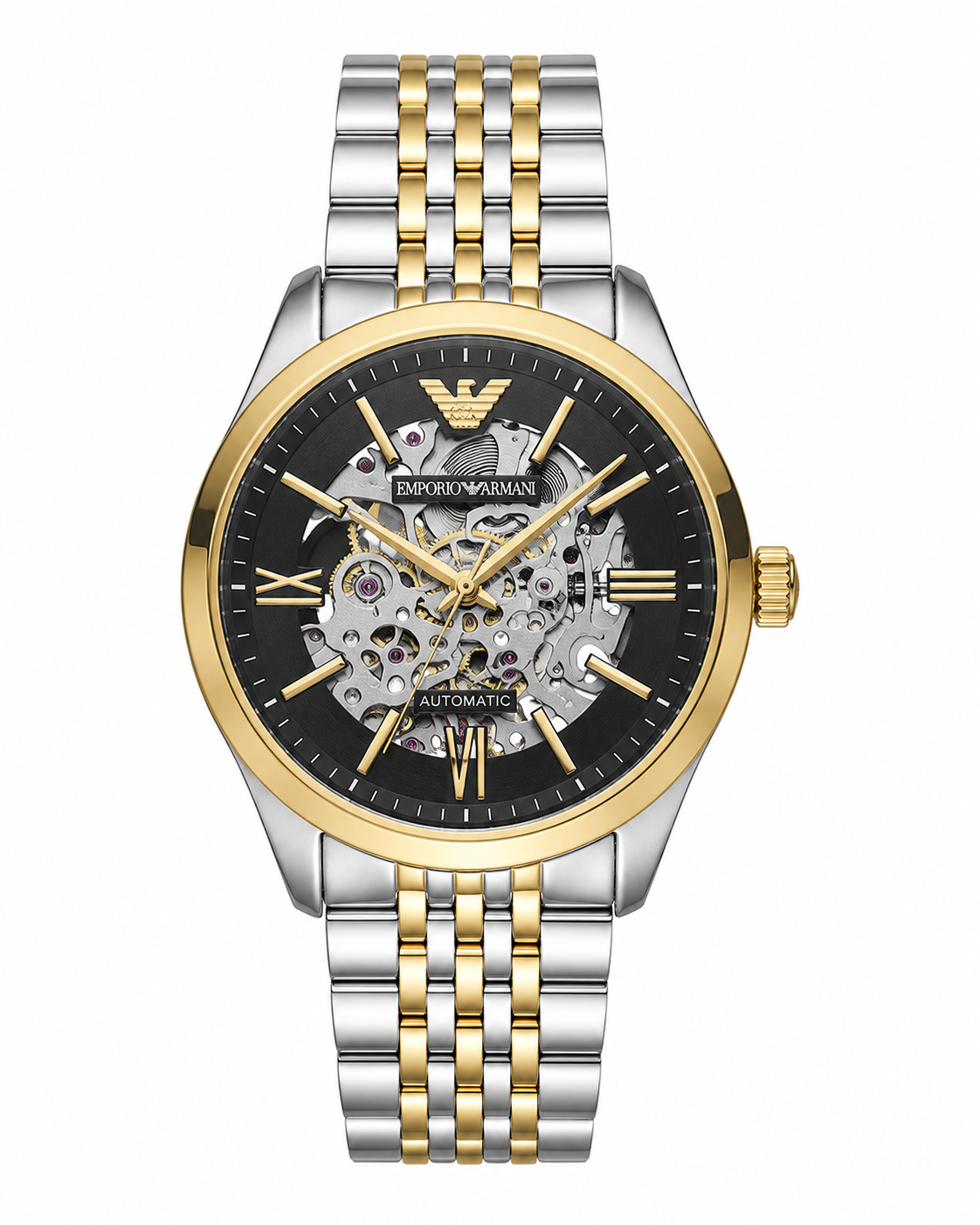 Automatic Skeleton Watch – Two-Tone Stainless Steel Luxury Timepiece with Open-Heart Mechanical Movement