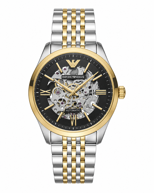 Automatic Skeleton Watch – Two-Tone Stainless Steel Luxury Timepiece with Open-Heart Mechanical Movement