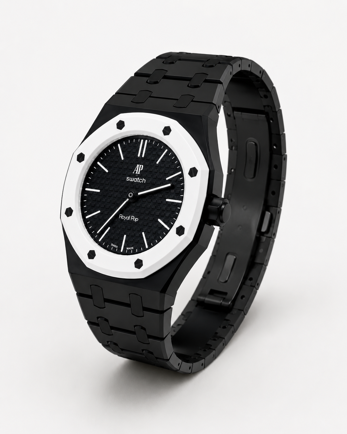 Black & White Designer Sports Bracelet Watch with Textured Dial