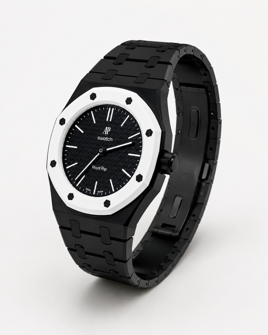 Black & White Designer Sports Bracelet Watch with Textured Dial