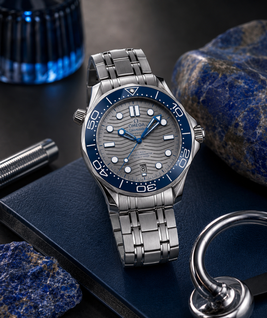 Silver & Ocean Blue Diver Watch – Premium Stainless Steel Sports Timepiece