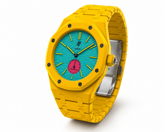 Vibrant Yellow Designer Sports Bracelet Watch with Turquoise Dial