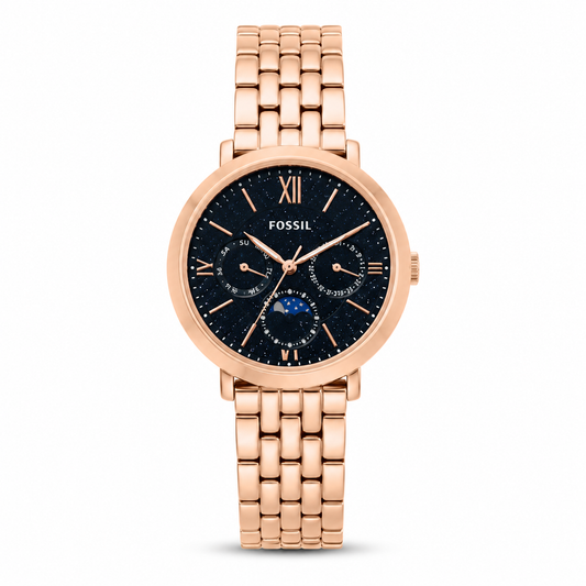 Rose Gold Midnight Blue Moonphase Watch – Elegant Multi-Function Bracelet Timepiece
