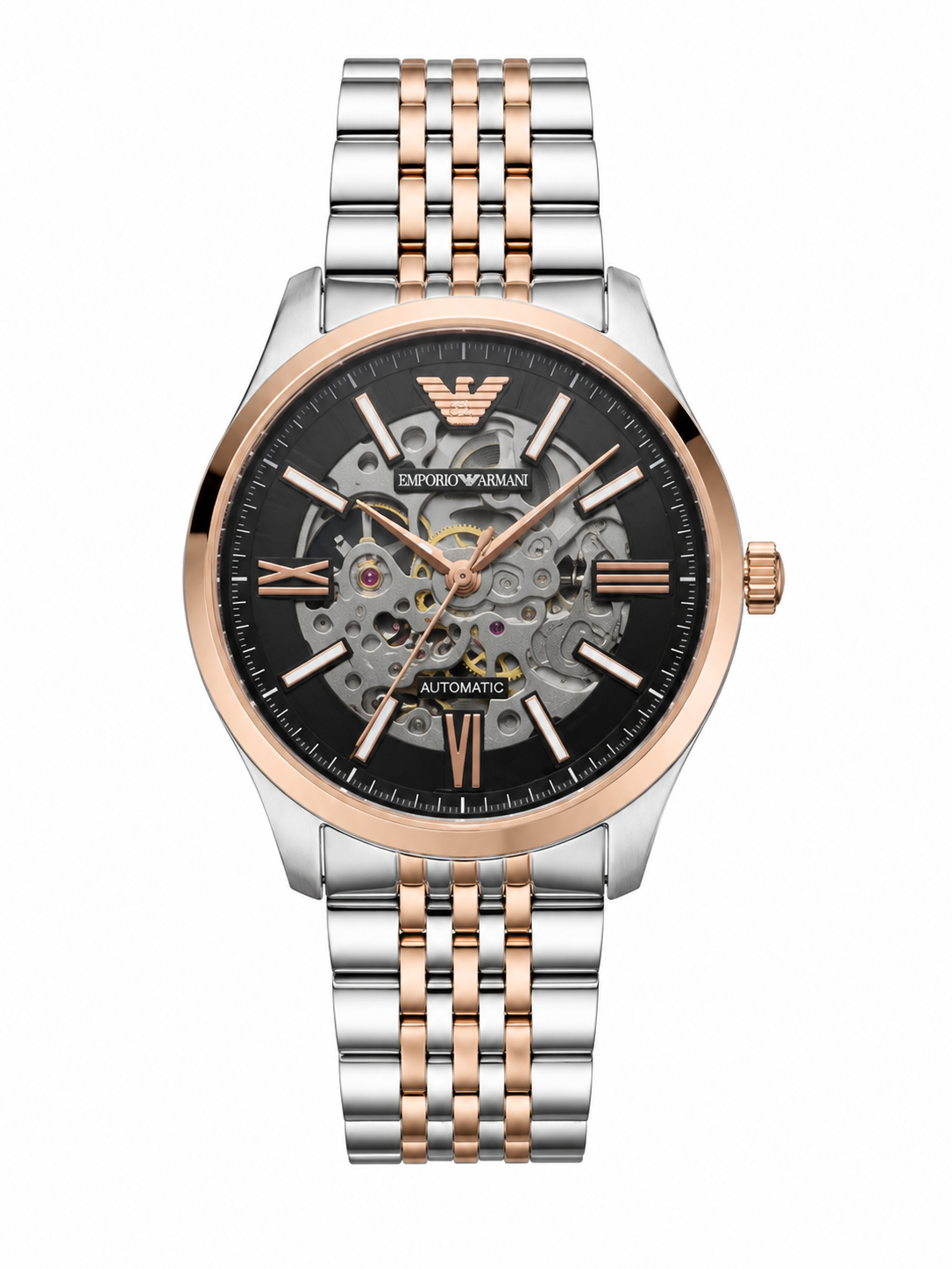 Rose Gold Skeleton Automatic Watch – Premium Two-Tone Stainless Steel Luxury Timepiece