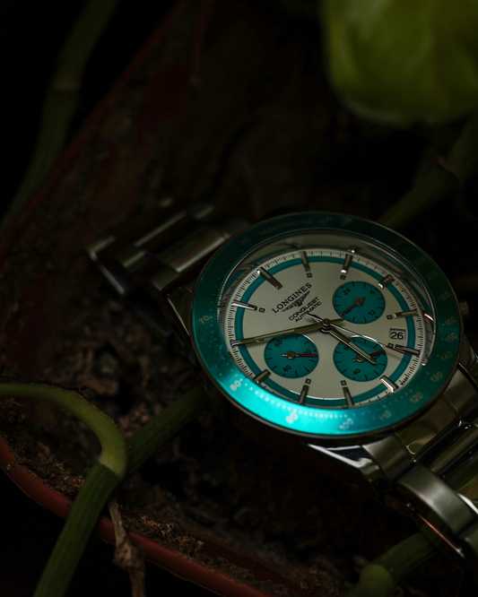Tiffany Horizon Chronograph Watch – Ice Blue Panda Dial & Turquoise Tachymeter Bezel Steel Edition