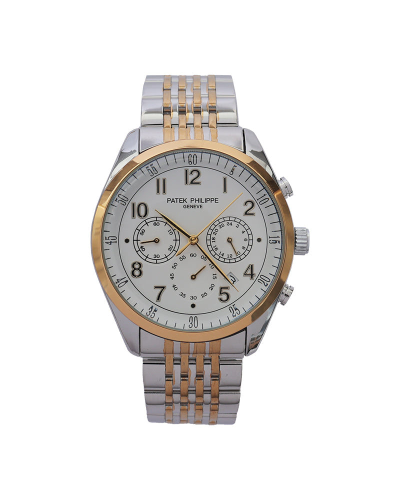 Golden Regent Chronograph Watch – White Dial & Dual-Tone Stainless Steel Bracelet Edition