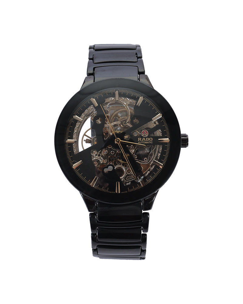 Obsidian Monarch Skeleton Automatic Watch – Black Ceramic Bracelet & Open-Heart Mechanical Dial