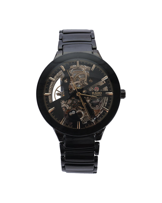 Obsidian Monarch Skeleton Automatic Watch – Black Ceramic Bracelet & Open-Heart Mechanical Dial