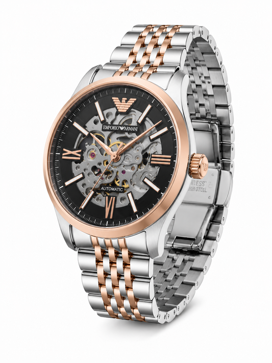 Rose Gold Skeleton Automatic Watch – Premium Two-Tone Stainless Steel Luxury Timepiece