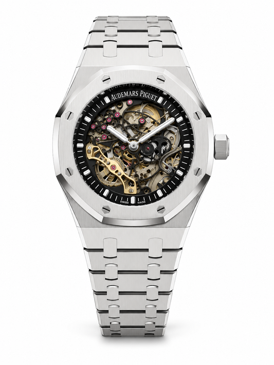 Silver Skeleton Automatic Luxury Watch – Open-Work Mechanical Movement & Integrated Stainless Steel Bracelet