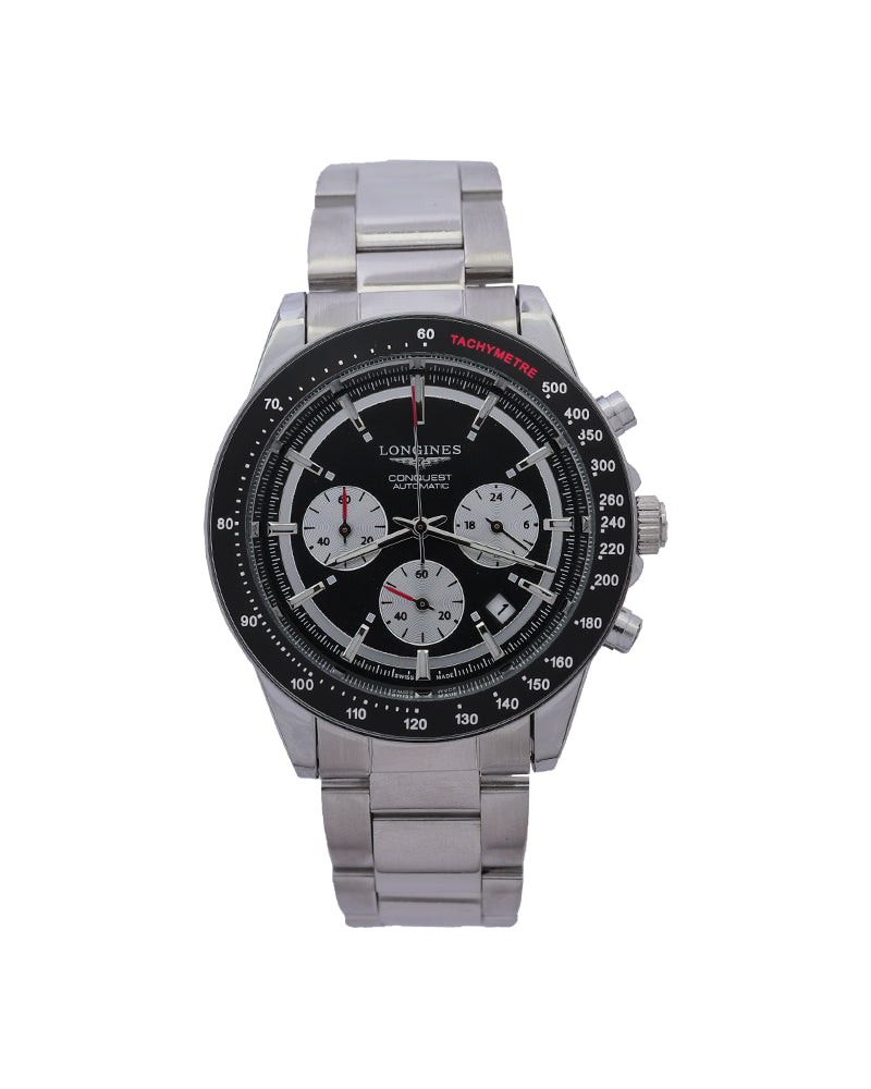 Shadow Racer Chronograph Watch – Black Panda Dial & Stainless Steel Sports Edition