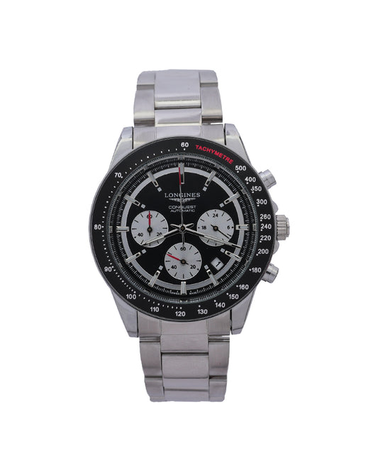 Shadow Racer Chronograph Watch – Black Panda Dial & Stainless Steel Sports Edition