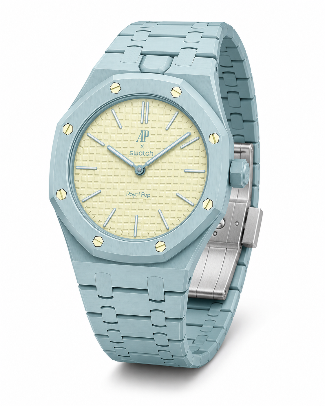 Ice Blue Designer Bracelet Watch with Champagne Textured Dial