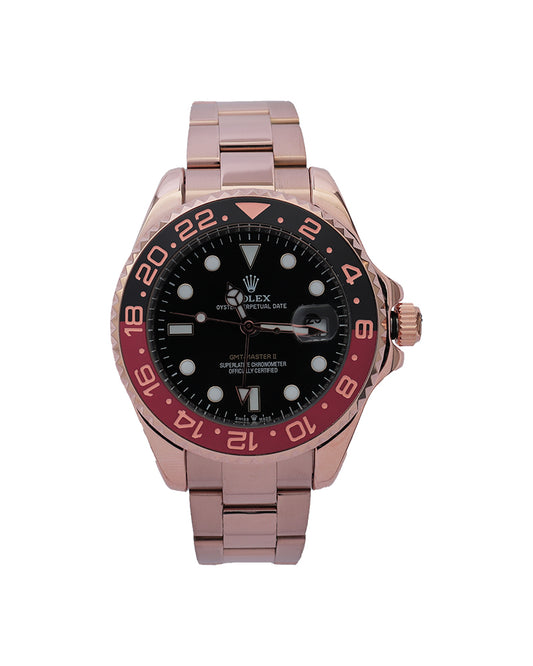 Rose Eclipse GMT Watch – Black Dial & Rose Gold Dual-Time Bezel Edition