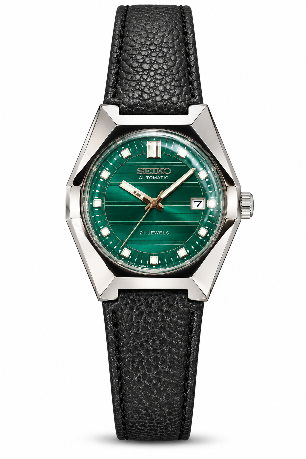 Seiko Green Dial Automatic Stainless Steel Leather Watch