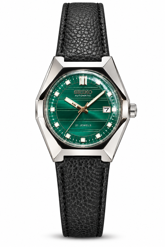 Seiko Green Dial Automatic Stainless Steel Leather Watch