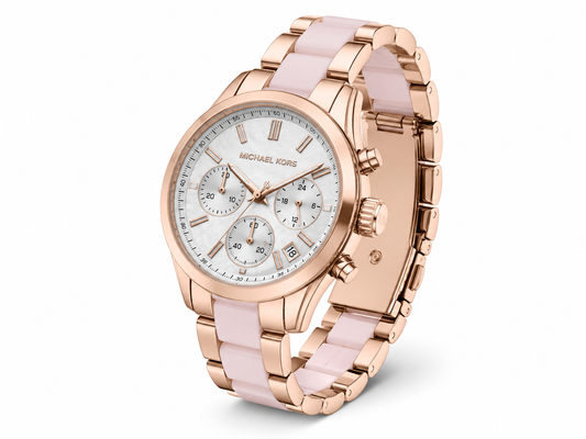 Women's Rose Gold Chronograph Watch with Blush Pink Bracelet