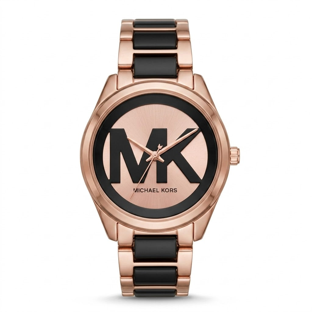 Rose Gold & Black Statement Dial Watch – Modern Fashion Bracelet Timepiece
