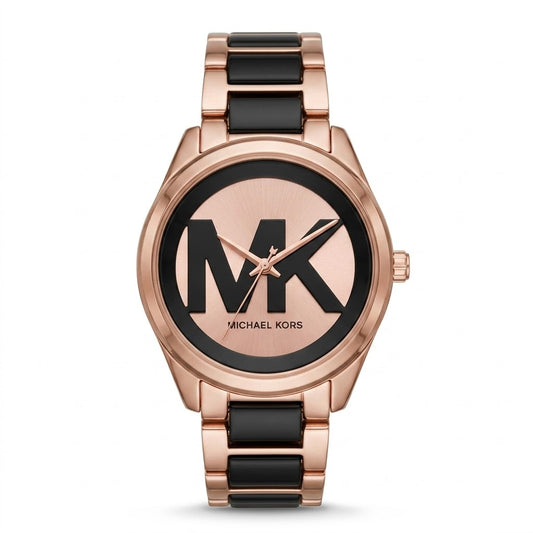 Rose Gold & Black Statement Dial Watch – Modern Fashion Bracelet Timepiece