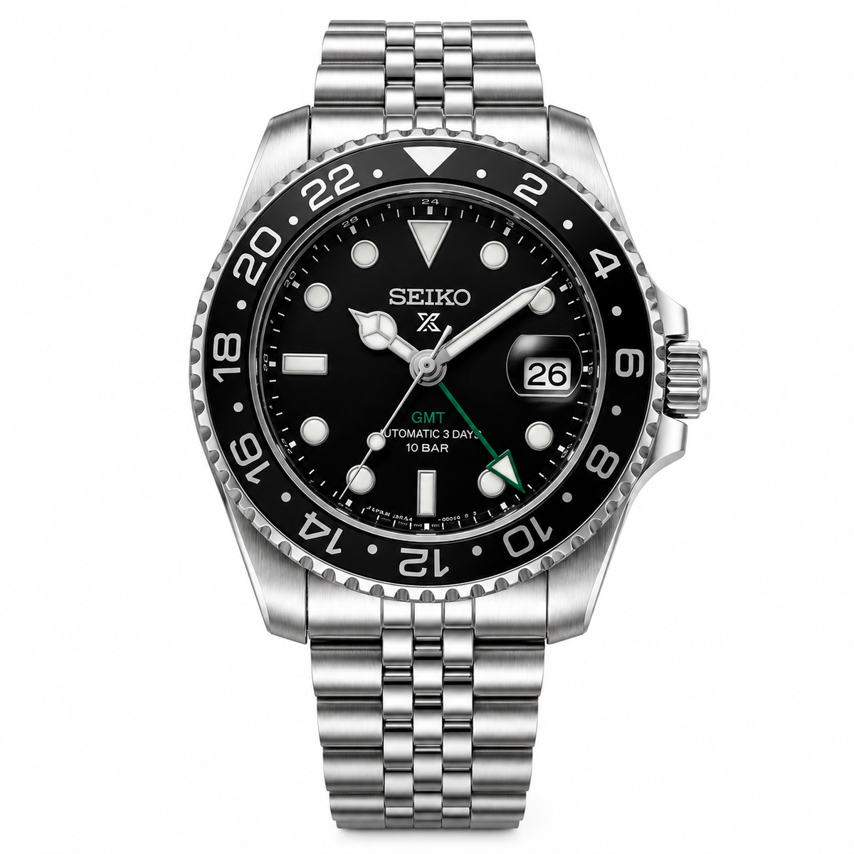 Stainless Steel GMT Style  Bracelet Watch with Black Dial