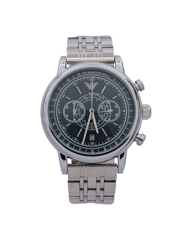 Midnight Navigator Chronograph Watch – Black Dial & Stainless Steel Multi-Function Edition