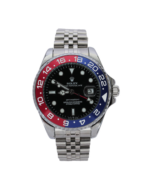 Global Voyager GMT Watch – Black Dial & Red Blue Dual-Time Bezel Edition