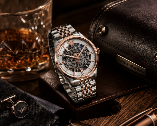 Rose Gold Skeleton Automatic Watch – Premium Two-Tone Stainless Steel Mechanical Timepiece