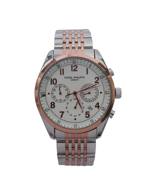 Rose Imperial Chronograph Watch – White Dial & Dual-Tone Rose Gold Stainless Steel Edition