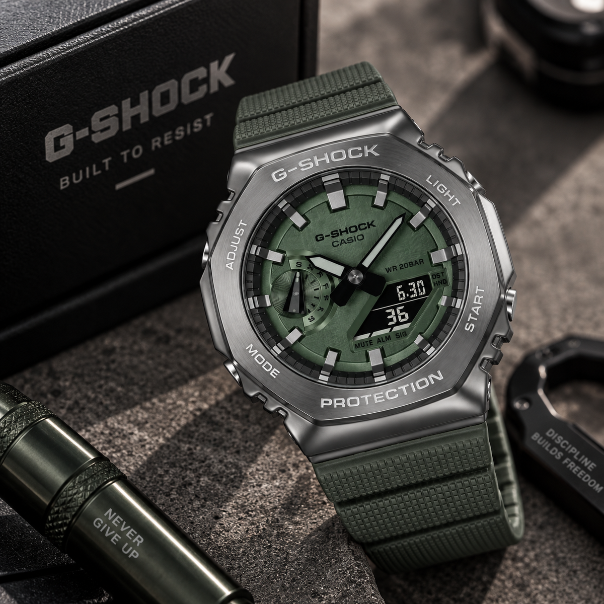 G-Shock Green Dial Black Metal Analog-Digital Watch