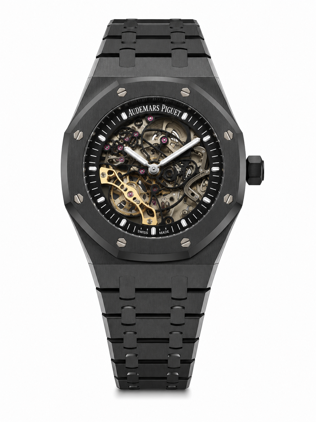 Black Phantom Skeleton Automatic Watch – Full Open-Heart Mechanical Dial & Matte Black Integrated Bracelet