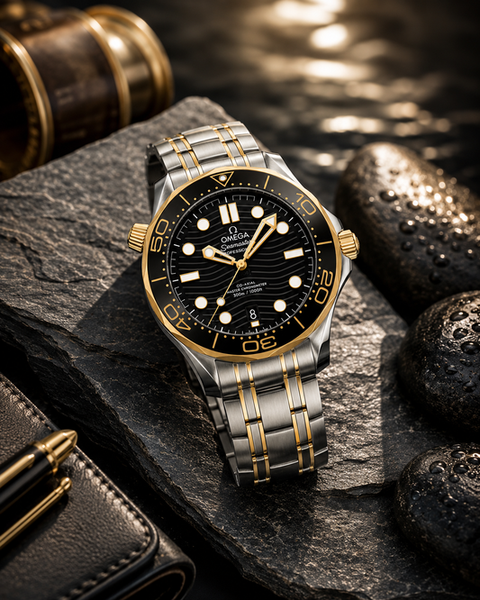 Premium Diver Style Watch – Gold & Silver Two-Tone Stainless Steel Luxury Timepiece