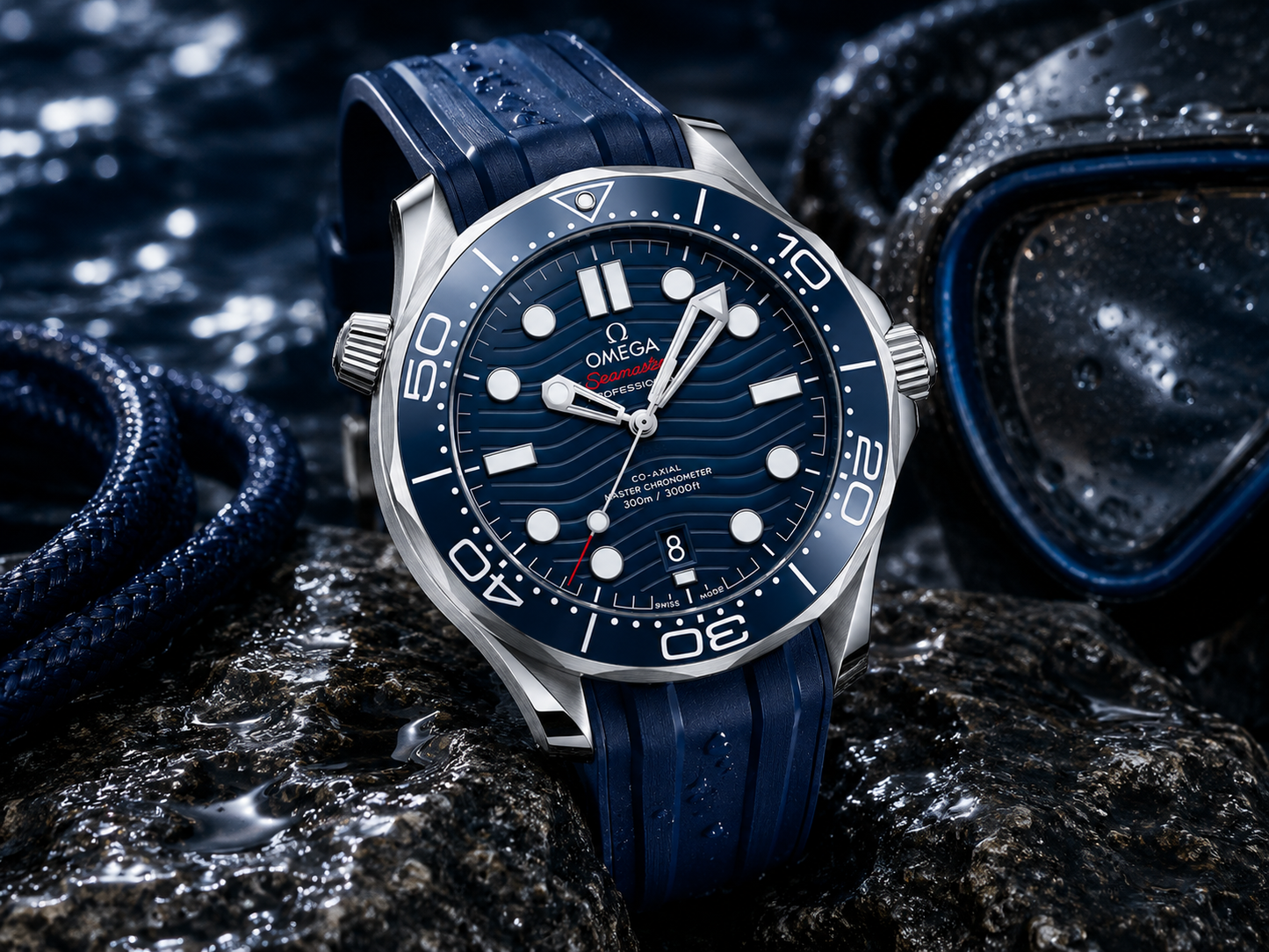 Ocean Blue Sports Diver Watch – Premium Silicone Strap Luxury Timepiece