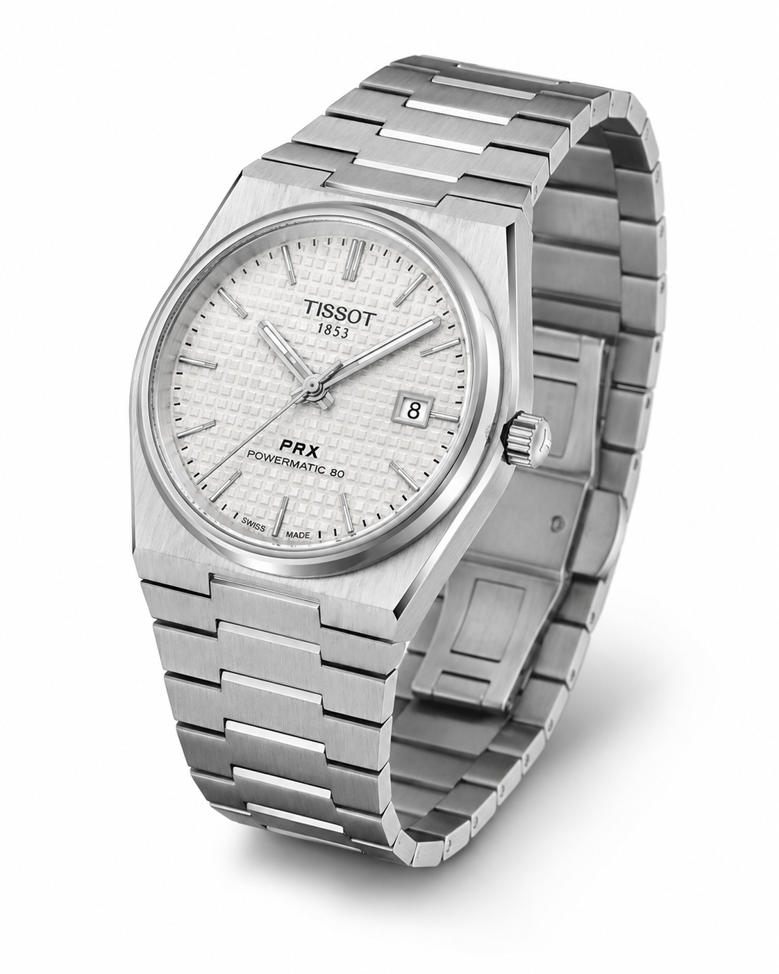 Arctic White Textured Dial Watch – Stainless Steel Integrated Bracelet Automatic Timepiece