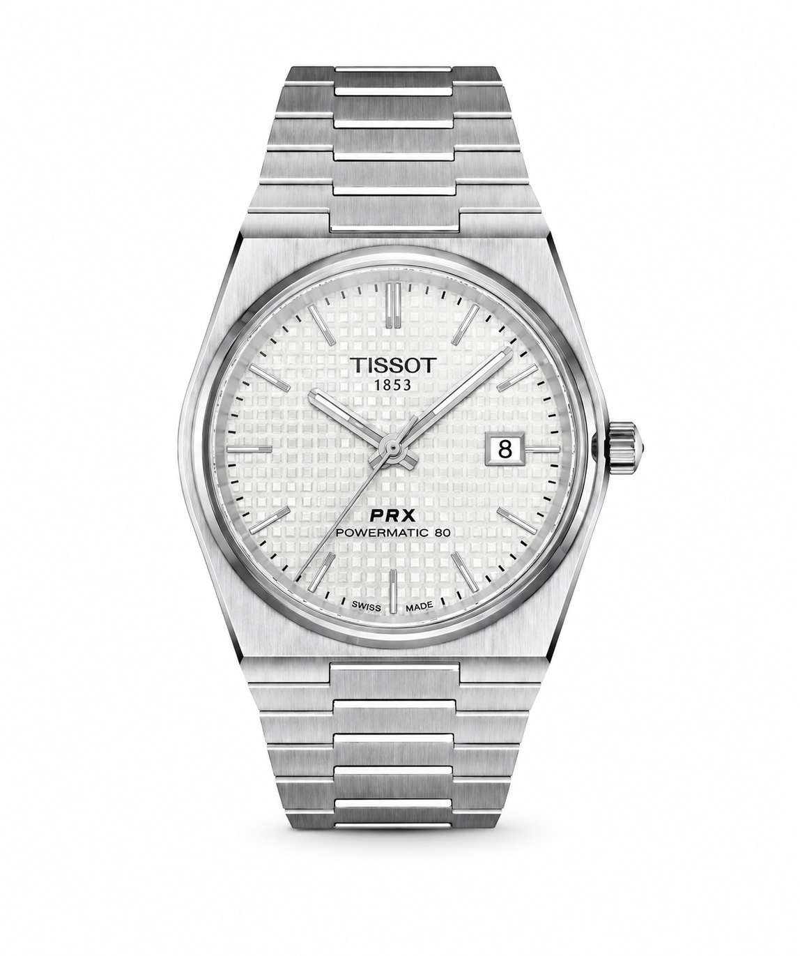 Arctic White Textured Dial Watch – Stainless Steel Integrated Bracelet Automatic Timepiece