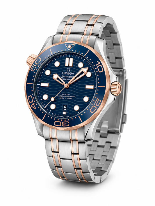 Premium Ocean Blue Diver Style Watch – Two-Tone Stainless Steel Luxury Timepiece