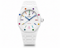 White Rainbow Edition Designer Bracelet Watch with Multicolor Accents