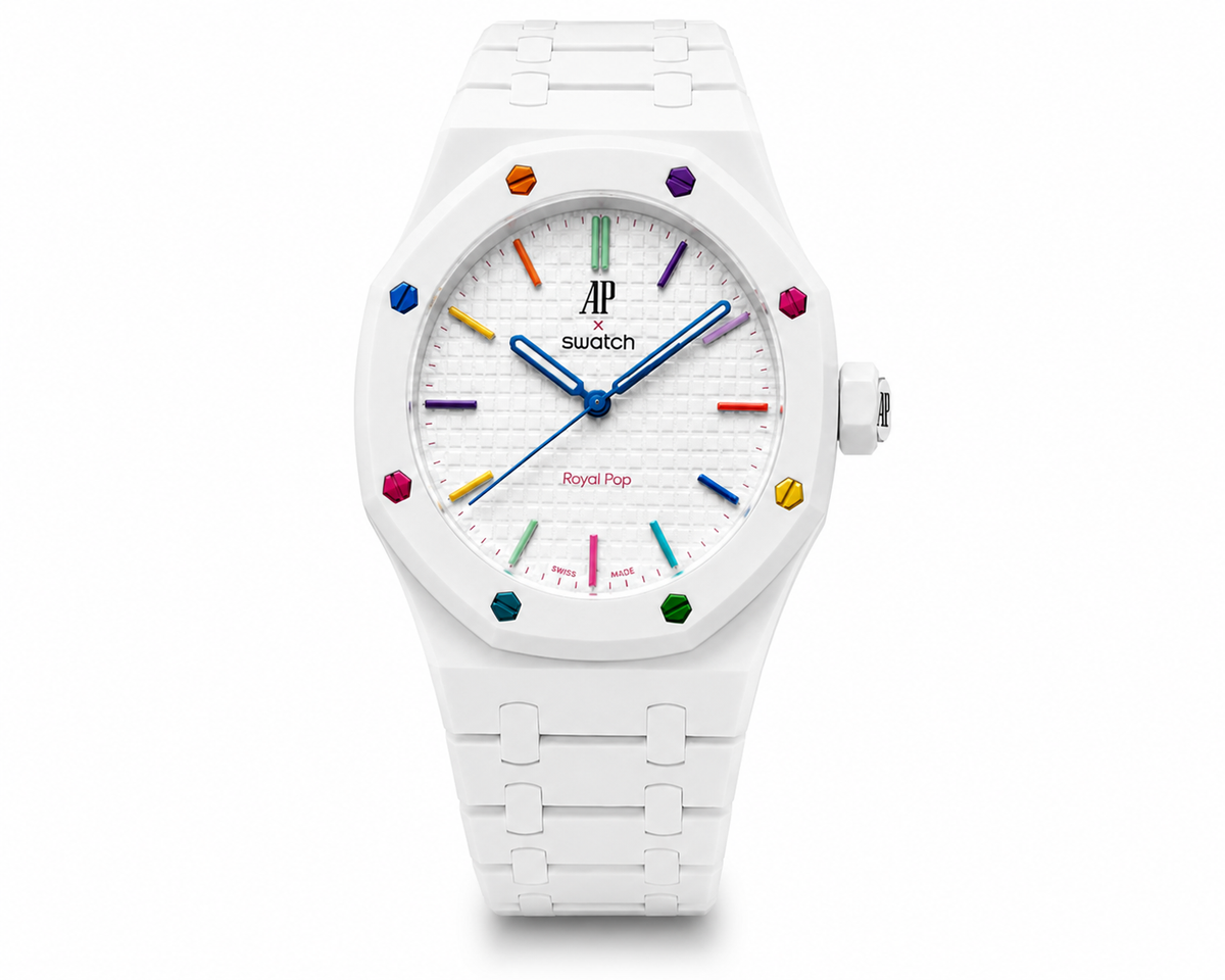 White Rainbow Edition Designer Bracelet Watch with Multicolor Accents