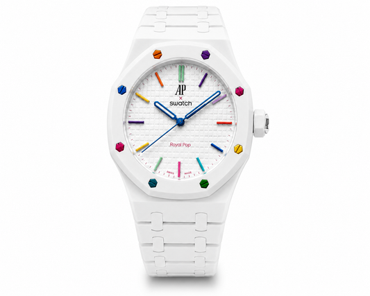 White Rainbow Edition Designer Bracelet Watch with Multicolor Accents