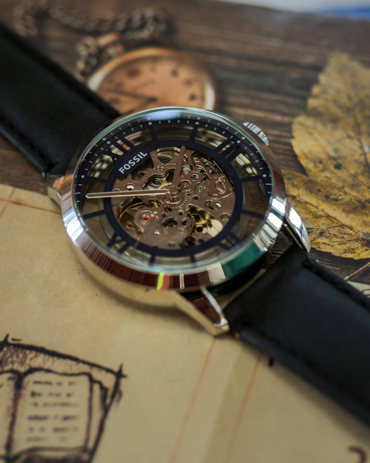 Eclipse Heritage Automatic Skeleton Watch with Premium Black Leather Strap