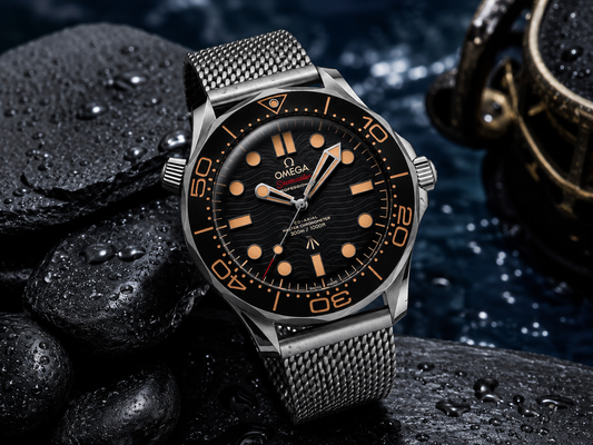 Black Wave Dial Mesh Strap Diver Watch – Premium Stainless Steel Luxury Timepiece