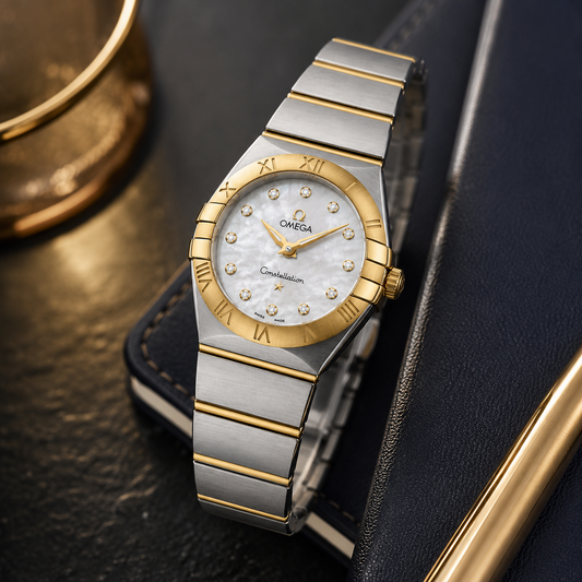 Women's Two-Tone Diamond Accent Dress Watch with Mother-of-Pearl Dial