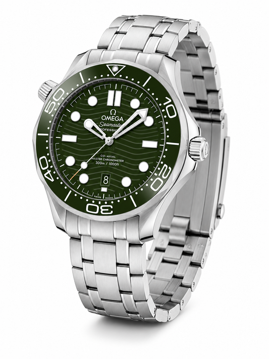 Emerald Green Wave Dial Diver Watch – Stainless Steel Luxury Sports Timepiece