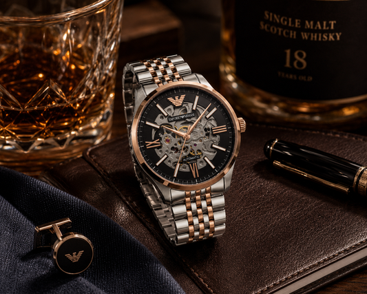 Rose Gold Skeleton Automatic Watch – Premium Two-Tone Stainless Steel Luxury Timepiece