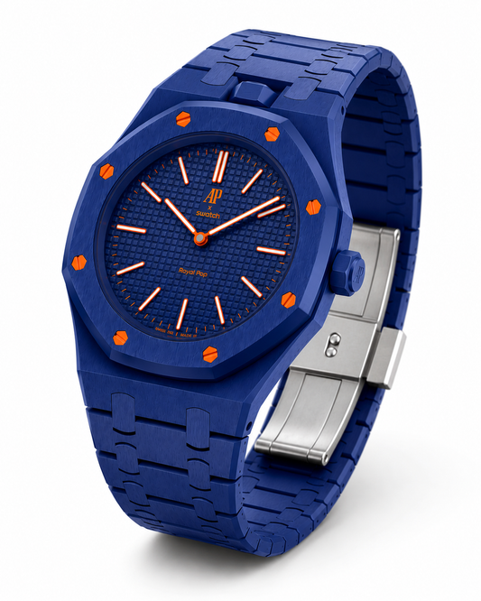 Royal Blue Designer Sports Bracelet Watch with Orange Accent Dial