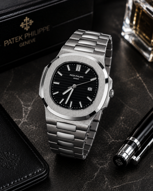 Titanium Royale Classic Watch – Black Textured Dial & Integrated Stainless Steel Bracelet Edition