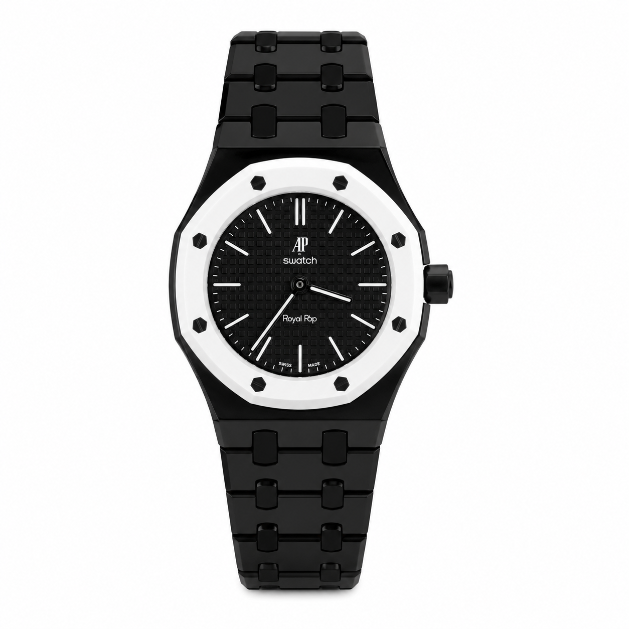 Black & White Designer Sports Bracelet Watch with Textured Dial