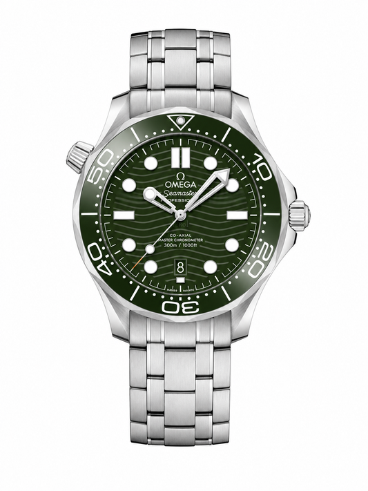 Emerald Green Wave Dial Diver Watch – Stainless Steel Luxury Sports Timepiece