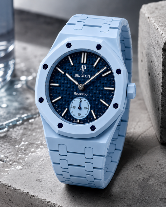 Sky Blue Designer Sports Bracelet Watch with Navy Textured Dial