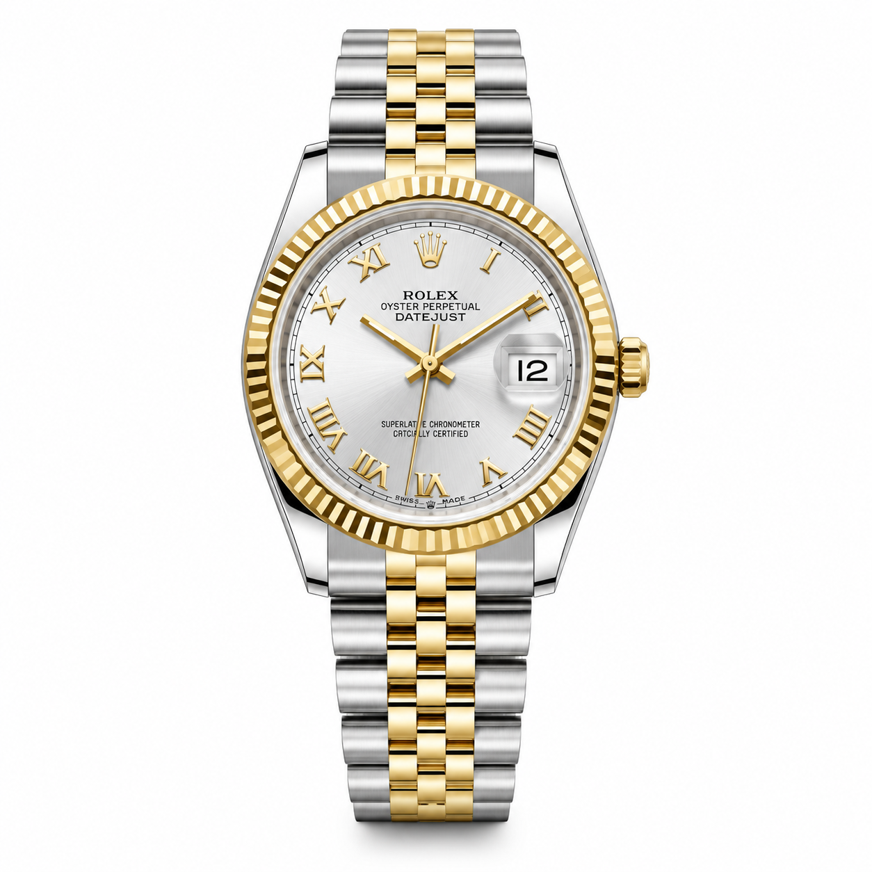 Classic Two-Tone Luxury Date Watch with Roman Numeral Dial